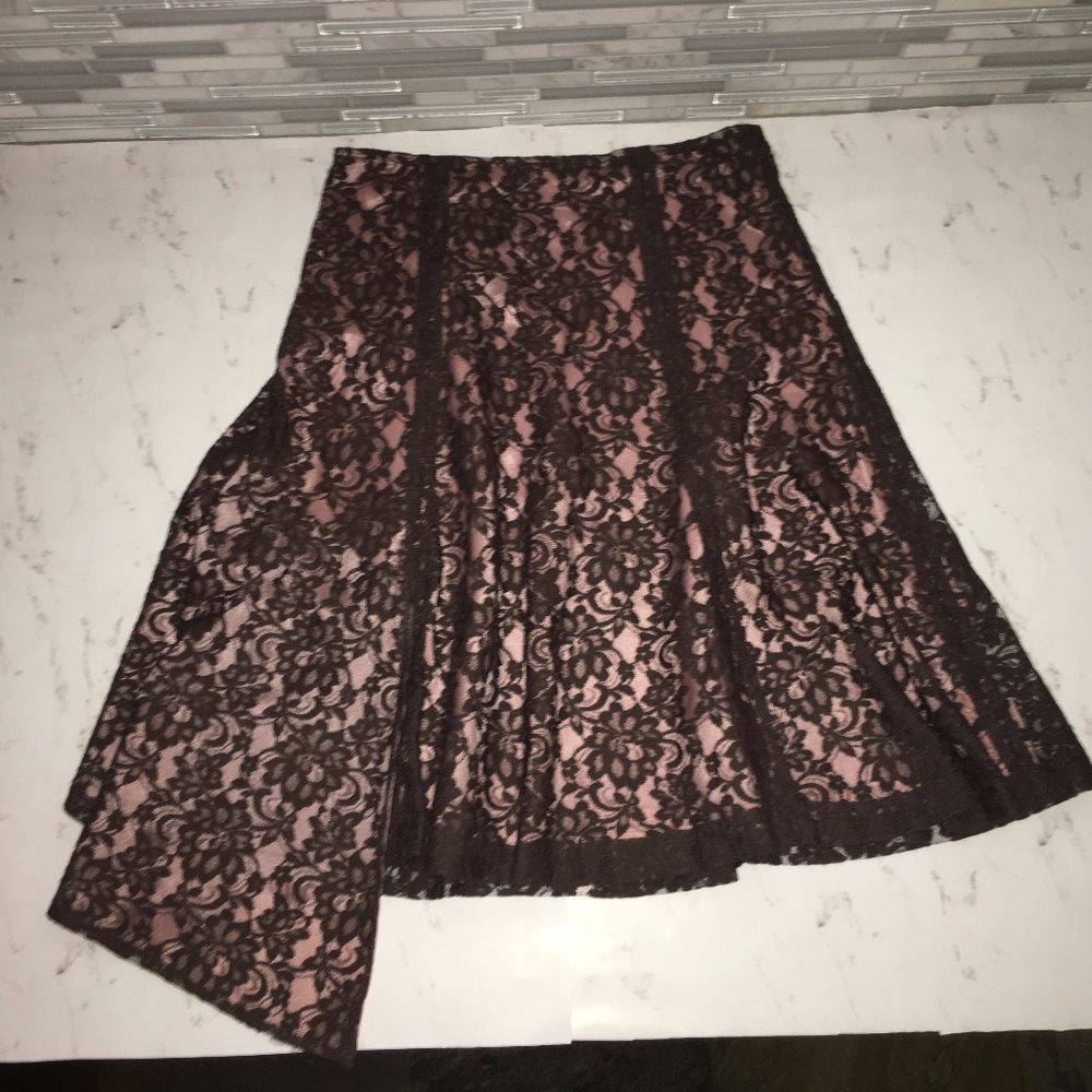 Odille Brown Lace Overlay A-Line Skirt-EUC - Picture 4 of 5